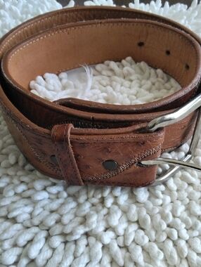 🚨B2G1 DAN POST Brown Tan Threaded Leather Silver Buckled Belt